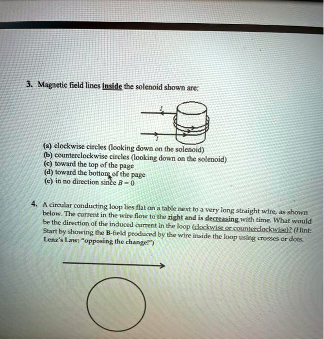 SOLVED field lines inside the solenoid shown are clockwise