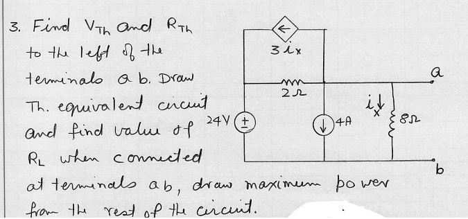 SOLVED: Find VTh and RTh to the left of the terminals ab. Draw Thevenin ...