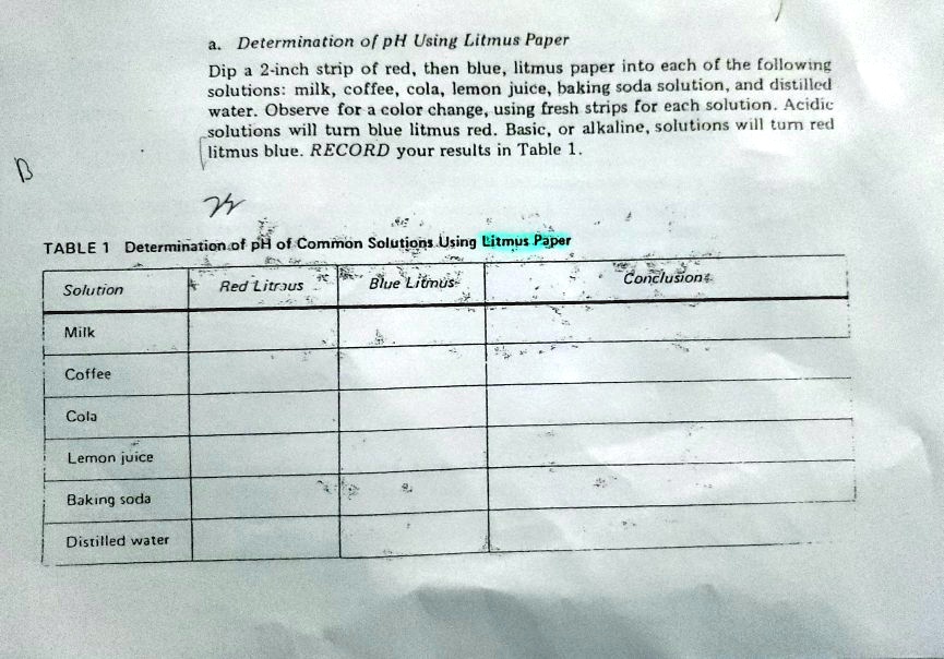 determination of ph using litmus paper dip 2 inch strip of red 