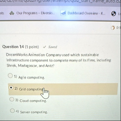 nts our programs diversio dashboard overview r question 14 1 point saved dreamworks animation company used which sustainable infrastructure component to complete many of its films including  19547