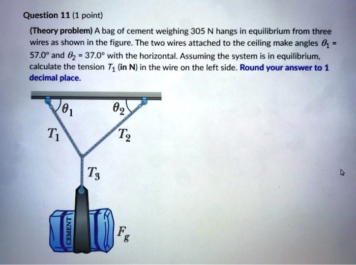 Question 11 1 Point Theory Problem A Bag Of Cement Weighing 305 N Hangs ...