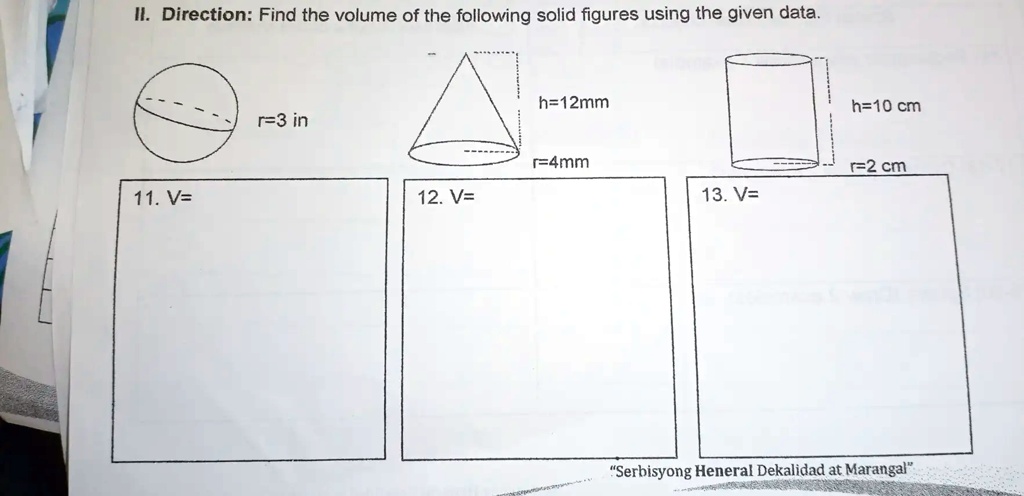 how to find the volume of the following solid figures