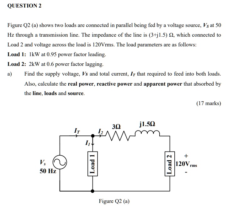 SOLVED: QUESTION 2 Figure Q2 (a) shows two loads are connected in ...