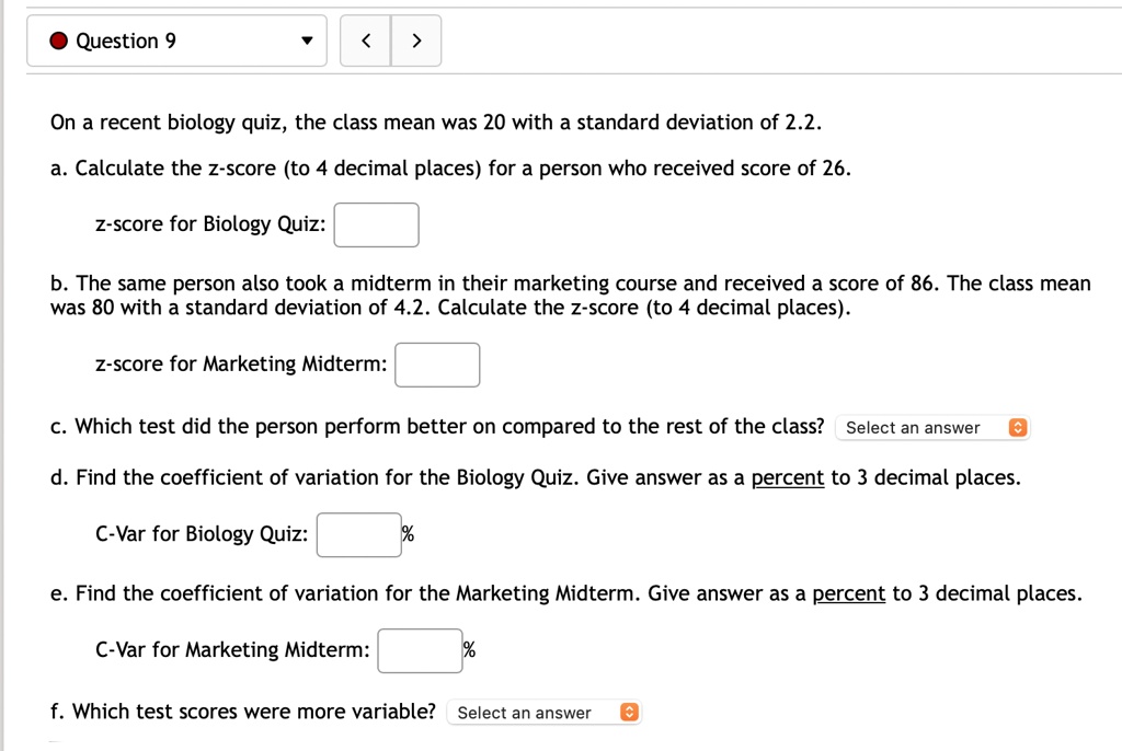 solved-on-a-recent-biology-quiz-the-class-mean-was-20-with-a-standard