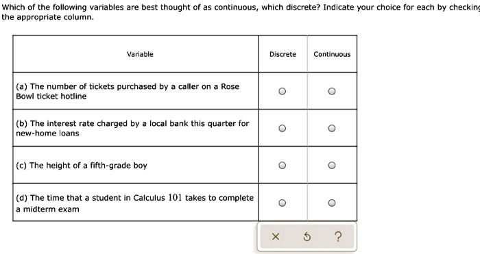 SOLVED: Which of the following variables are best thought of as ...