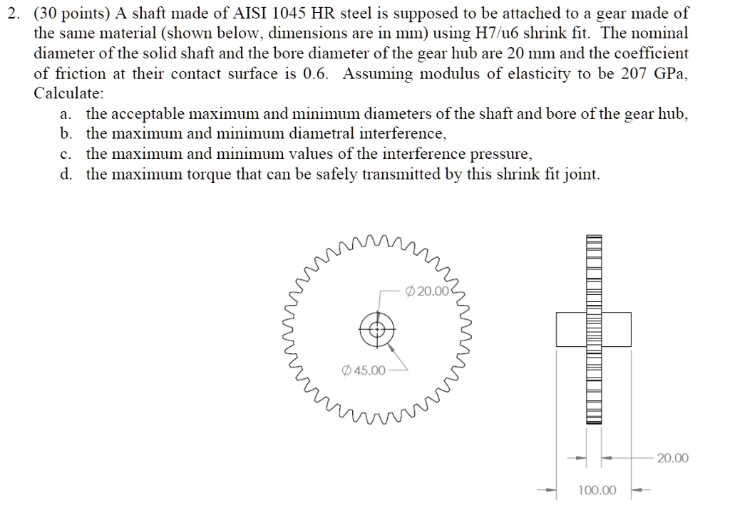 SOLVED 2. (30 points) A shaft made of AISI 1045 HR steel is supposed
