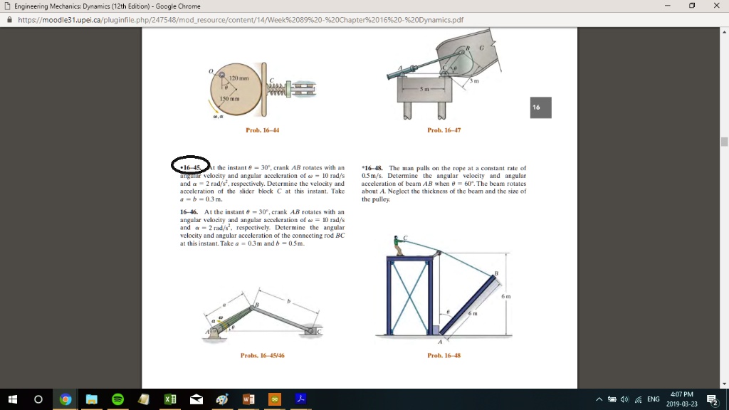 can someone explain how to find the first geometry based equation to get this question started engineering mechanics dynamics 12th edition google chrome fl httpsmoodle31upeicapluginfilephp24 26612