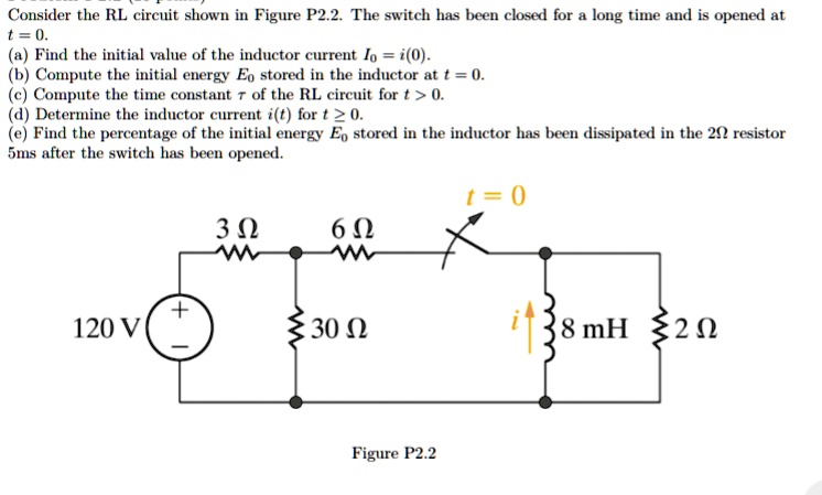 SOLVED: Consider the RL circuit shown in Figure P2.2. The switch has ...