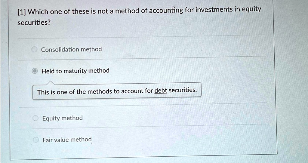[1] Which one of these is not a method of accounting for investments in ...