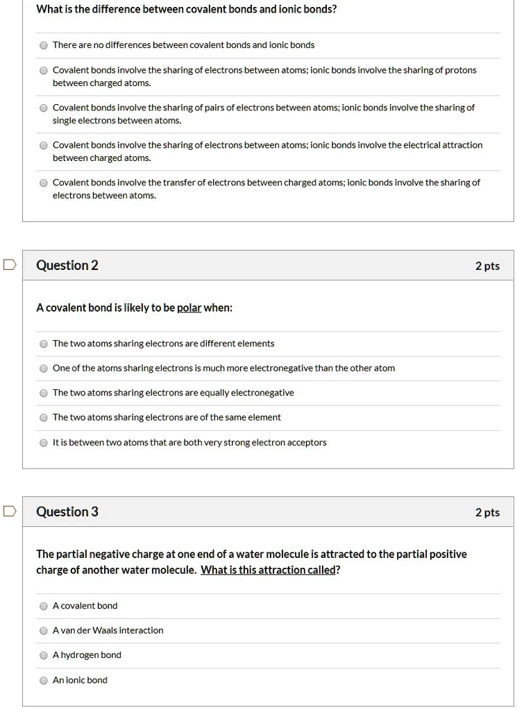 SOLVED What is the difference between covalent bonds and ionic bonds