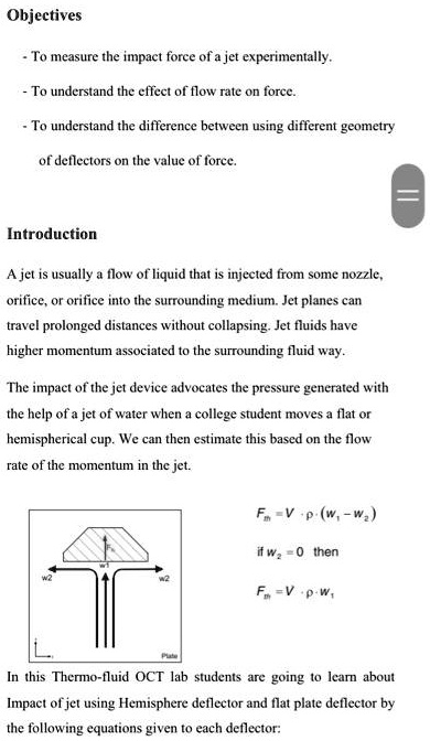 Objectives - To measure the impact force of a jet experimentally. - To ...