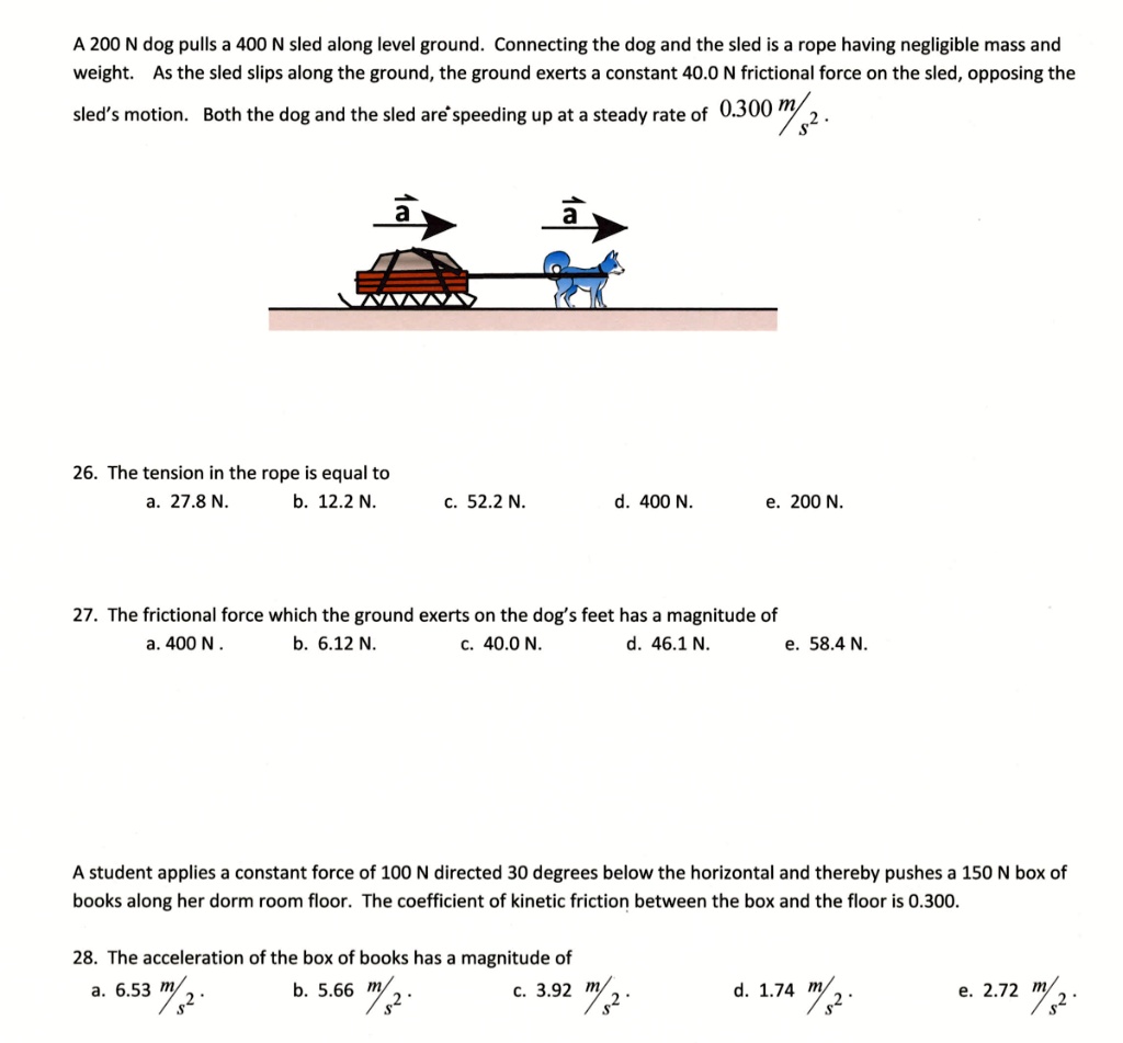 SOLVED: A 200 N dog pulls a 400 N sled along level ground. Connecting ...