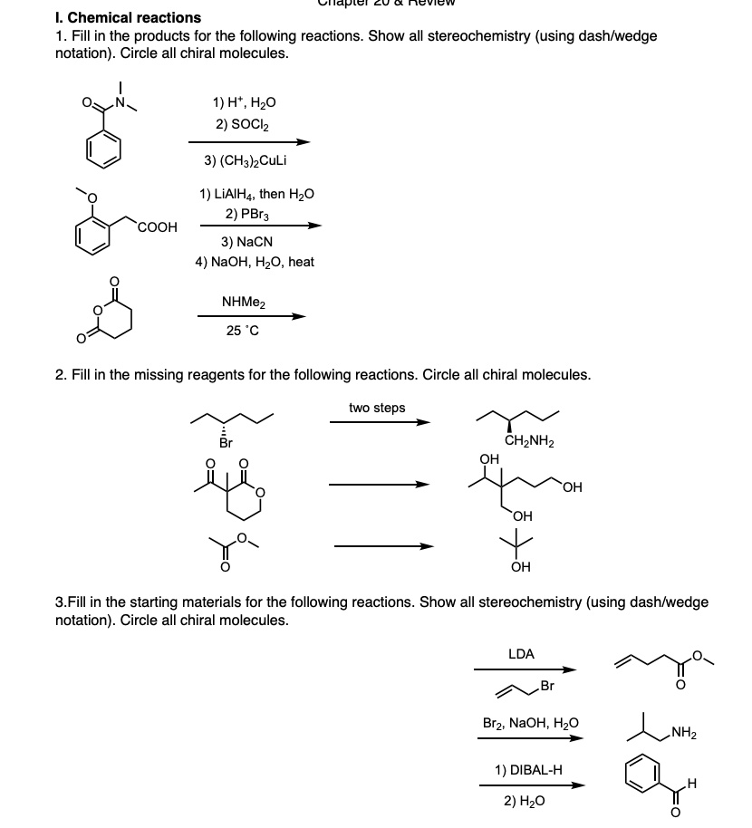 unapic chemical reactions 1 fill in the products for the following ...