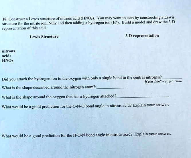 SOLVED 18. Construct Lewis structure of nitrous acid (HNOz) You may