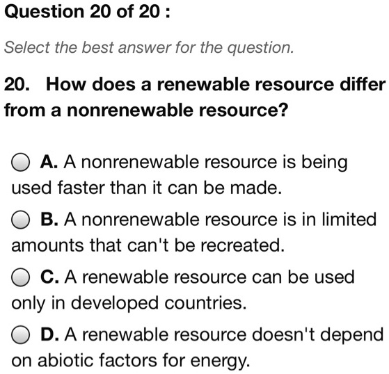 SOLVED: Question 20 of 20 Select the best answer for the question: 20