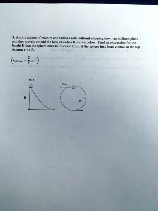 SOLVED: A solid sphere of mass and radius rolls without slipping down ...