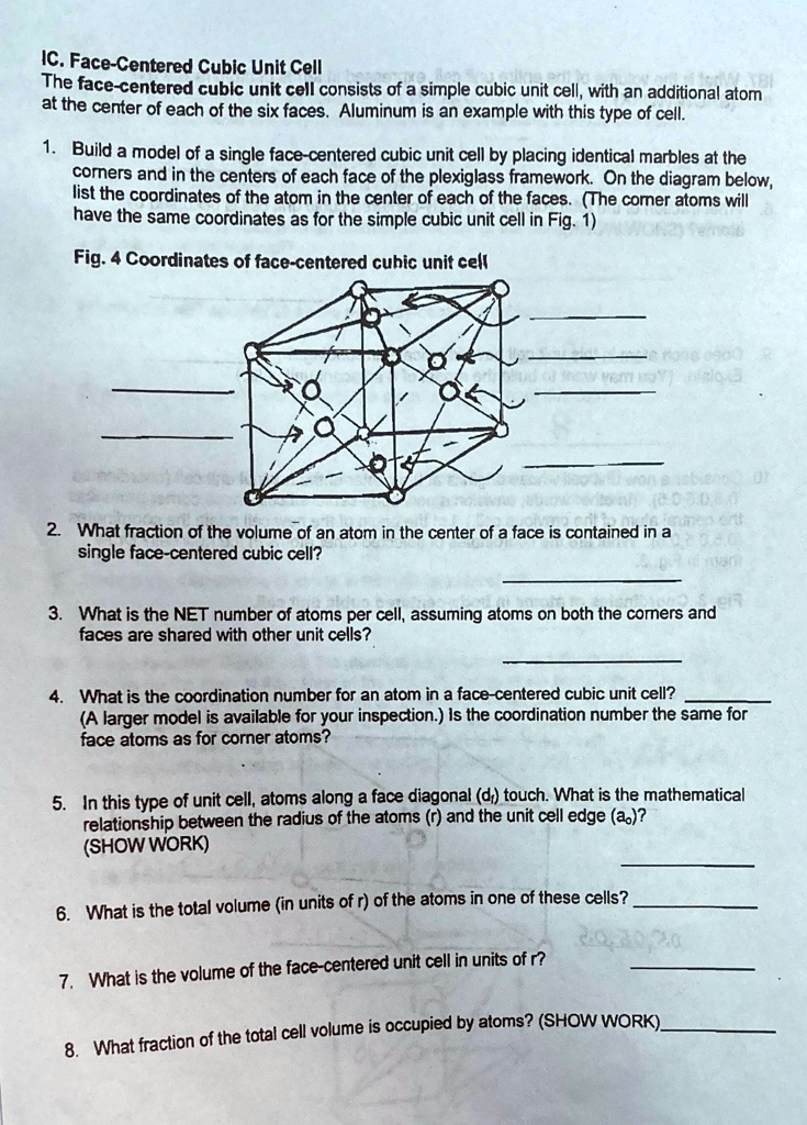 please do all 8 questions c face centered cubic unit cell the face ...