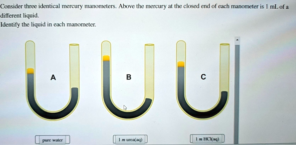 Consider three identical mercury manometers. Above the mercury at the