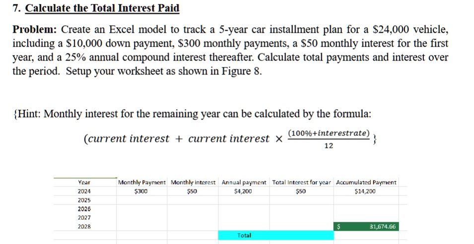 7 calculate the total interest paid problem create an excel model to ...