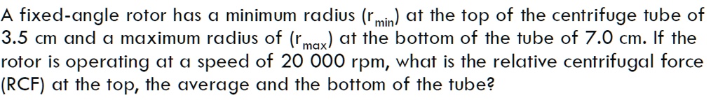 SOLVED: A fixed-angle rotor has a minimum radius (rmin) at the top of ...
