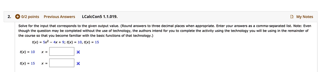 02 points previous answers lcalccon5 11019 my notes solve for the input ...