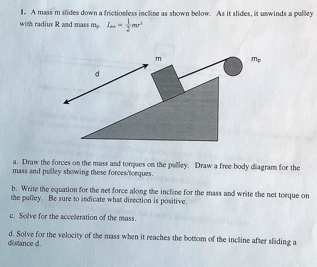 SOLVED: A mass m slides down a frictionless incline as shown below. As ...