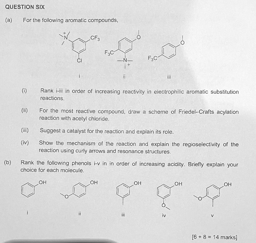 SOLVED QUESTION SIX (a) For the following aromatic compounds, CF3 Rank iiii in order of