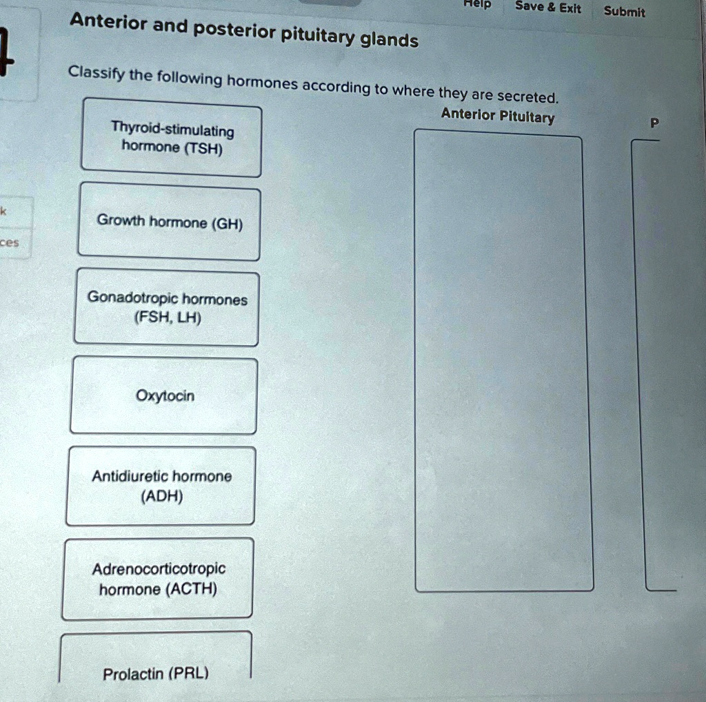 Tp Flag anterior and posterior pituitary glands classify the following hormones ...