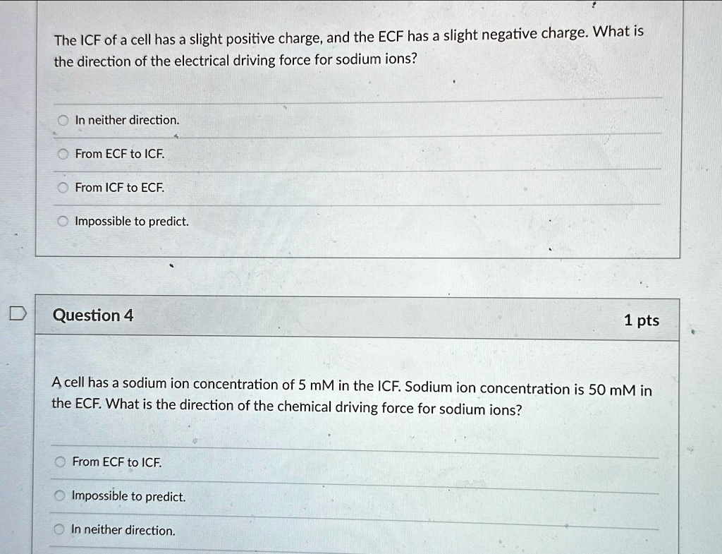 SOLVED The ICF of a cell has a slight positive charge, and the ECF has