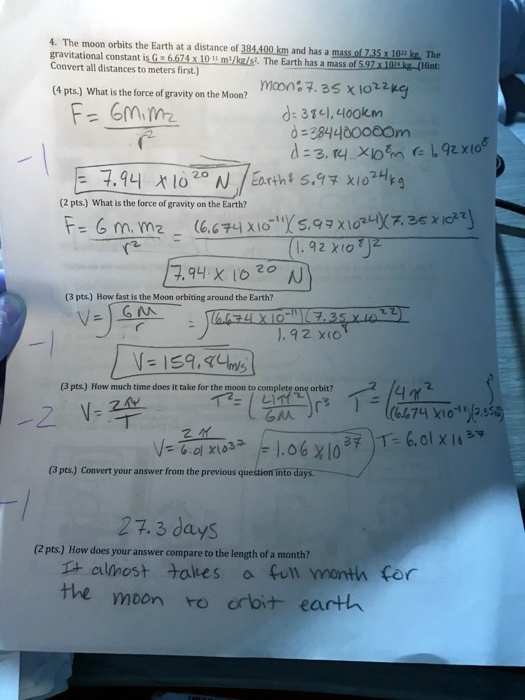 Solved Mlu Orbits The Eanth Llncc Enu Tiomi Jrlaqo Jass N 235x Joak Lunuer Constant Is Ga66zlxio M Akels Lidances Mle Lannhas Mcters Mrst Mass 0l 5 91xil Hint 4 Pts What Sthc