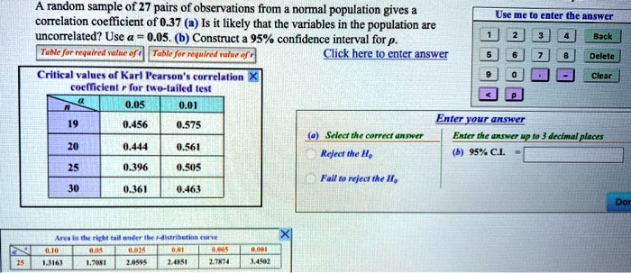 SOLVED: A random sample of 27 pairs of observations from normal ...