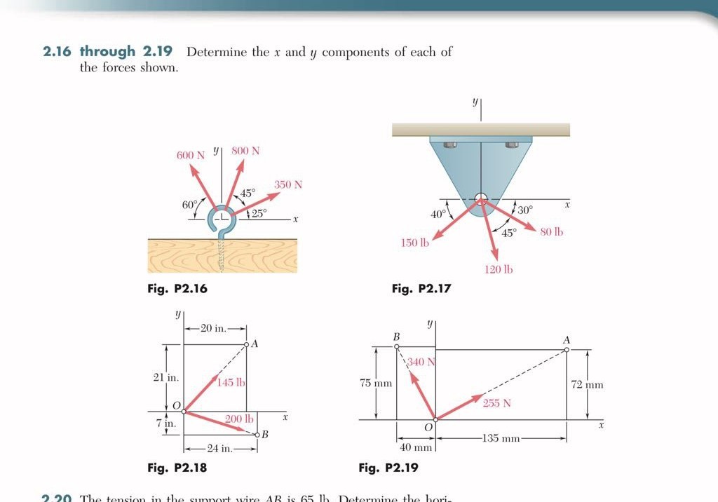 Adding Component Forces 216 through 219 determine the x and y components of each of the forces ...