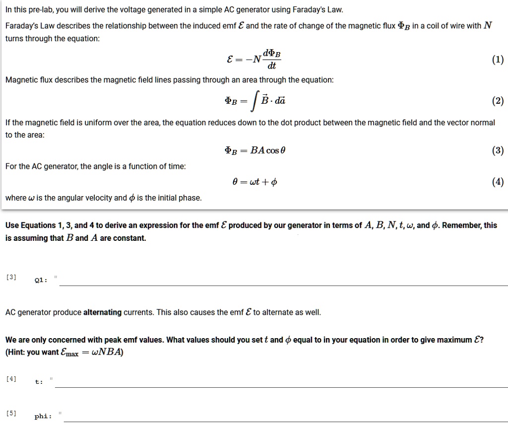 SOLVED In this prelab, you will derive the voltage generated in a