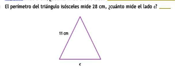 SOLVED: El perímetro del triángulo isóceles mide 28 cm, ¿cuánto mide el ...