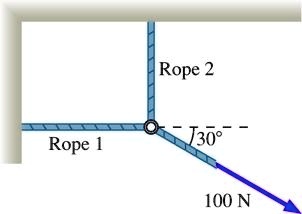 Two Ropes Experiment 1. | The three ropes in FIGURE EX6.1 are tied to a small, very light ...