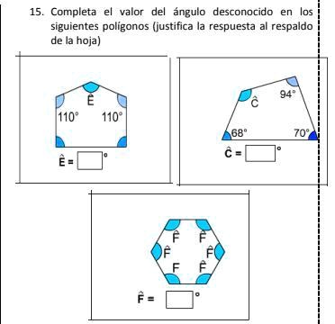 SOLVED: 20 PUNTOS¡ completa el valor del angulo desconocido en los ...