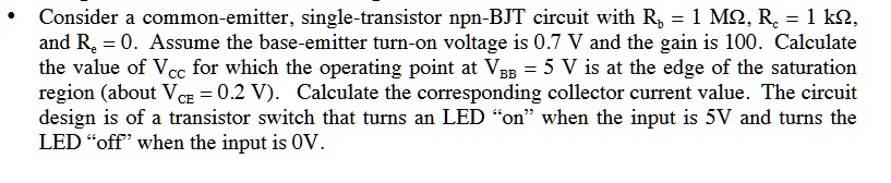 SOLVED: Consider a common-emitter, single-transistor npn-BJT circuit ...