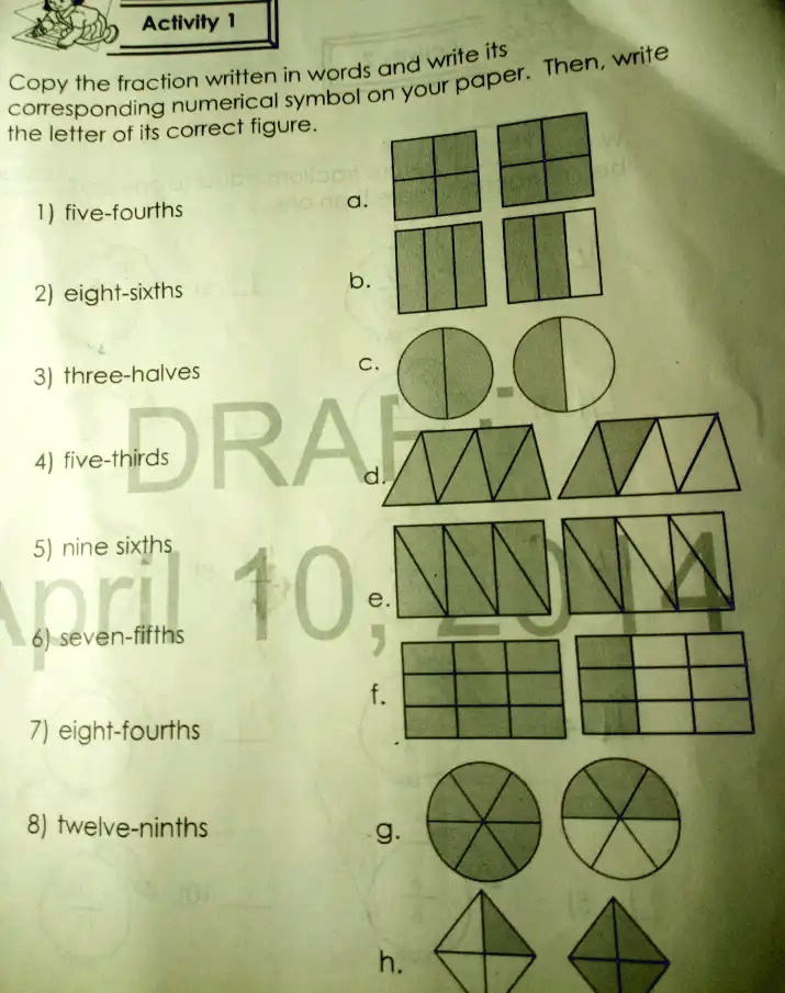 Activity 1 Copy the fraction written in words and write its ...