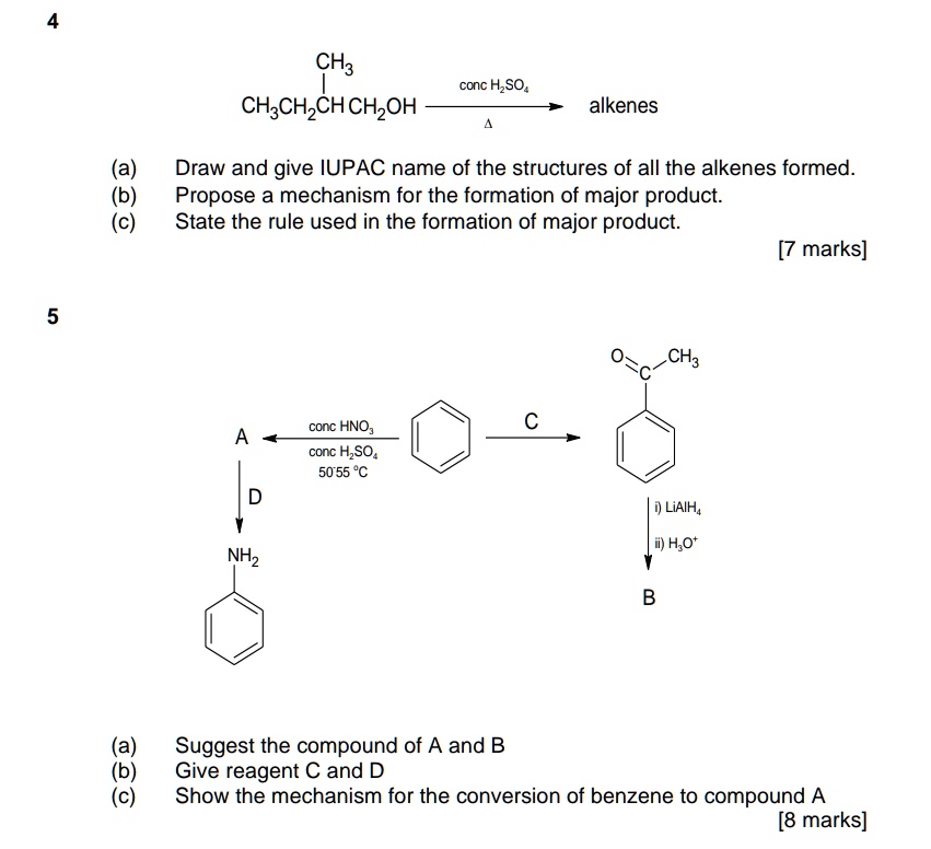 SOLVED: Conc H2SO4 CH3CH=CHCH2CH2OH Alkenes Draw and give the IUPAC ...