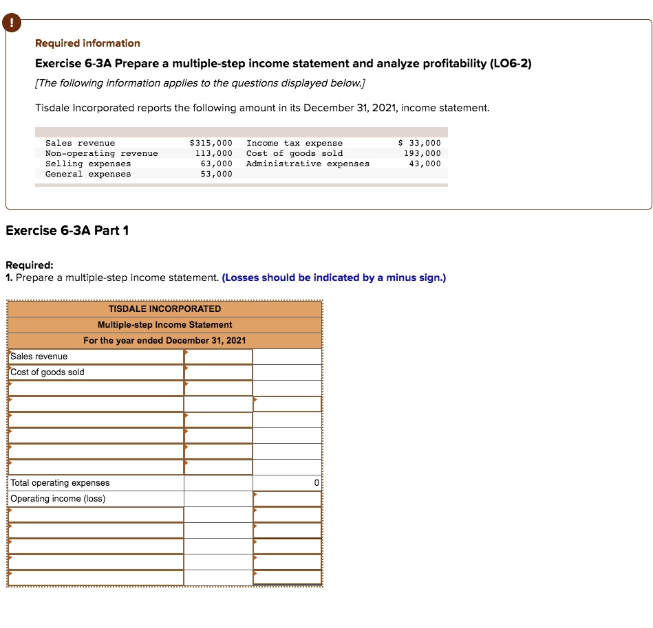 Solved Required Information Exercise 6 3a Prepare A Multiple Step Income Statement And Analyze 0313