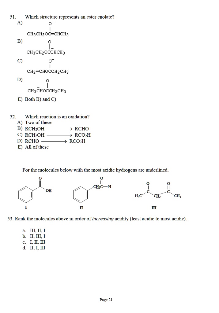 SOLVED: 51. Which structure represents an ester enolate? CH3CH2OC CHCH3 ...