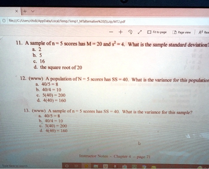 Solved File Iic Users Chidi Appdata Localftemp Ftemp1 Mtalternative9 5 Zipjmt2 Pdf Fit To Page Page Cw I A Sample Ofn Scores Has M And 4 What Is The Sample Standard Deviation C 16