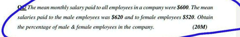 The mean monthly salary paid to all employees in a company were $600 ...