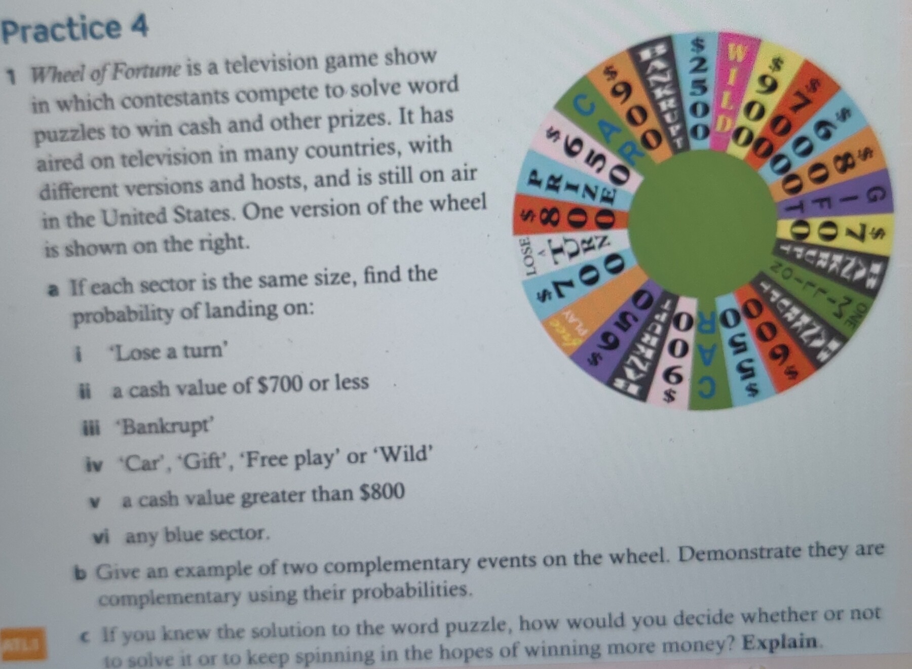 Practice 4 1 Wheel Of Fortune Is A Television Game Show In Which ...