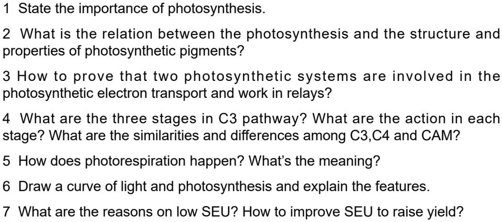 Solved: 1 State The Importance Of Photosynthesis 2 What Is The Relation 