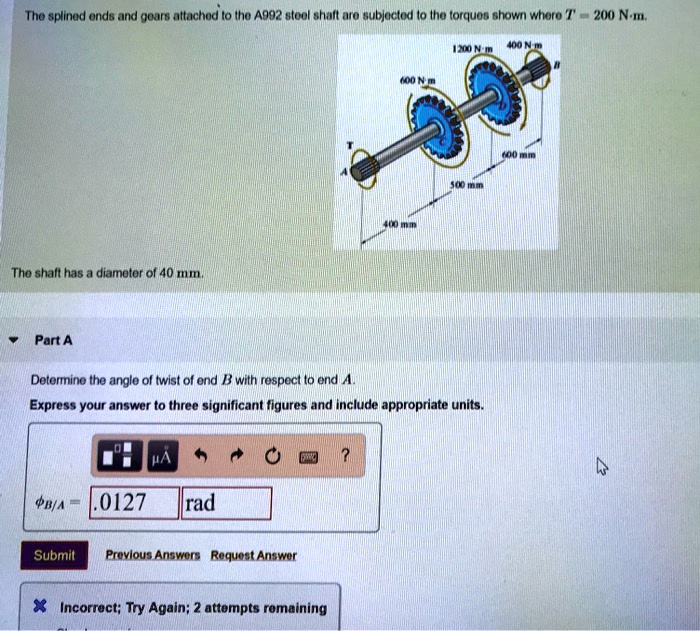 SOLVED: The Splined Ends And Gears Attached To The A992 Steel Shaft Are ...