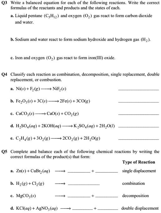 SOLVED: Write balanced equations for each of the following reactions ...