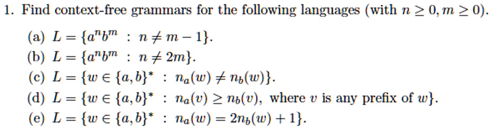 SOLVED: Find Context-free Grammars For The Following Languages (with N ...