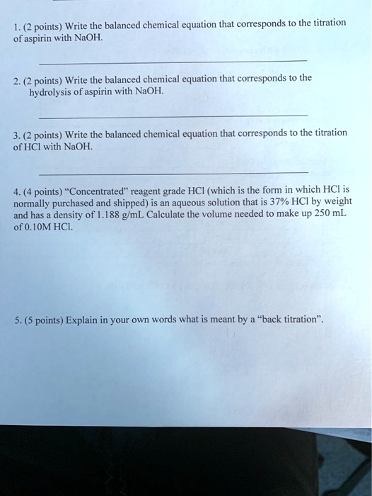 SOLVED Write the balanced chemical equation that corresponds to the