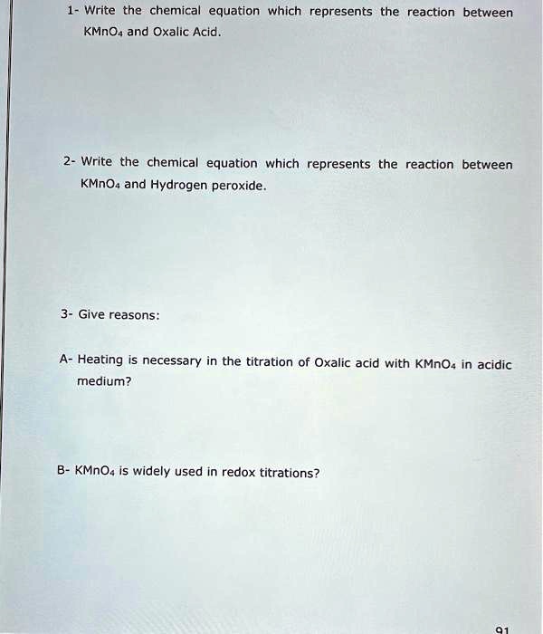 SOLVED 1 Write the chemical equation which represents the reaction